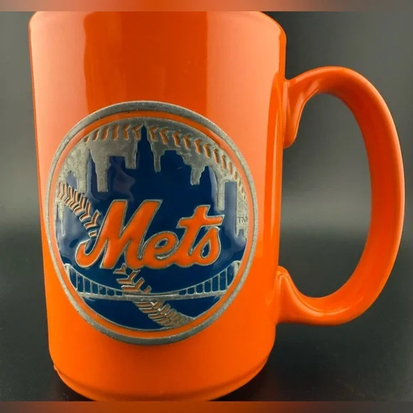 MLB NY Mets 12oz ceramic mug. Orange and Blue w/ a metal etched logo. - Picture 1 of 7